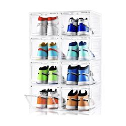 Brand new Clemate Upgraded X-Large Shoe Storage Box, 8 Pack,Shoe Box Clear Plastic Stackable, Drop Front Shoe Box with Clear Door
