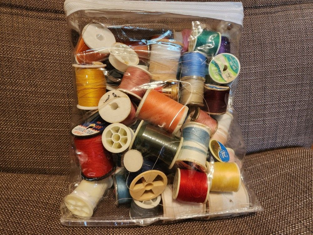 49 Rolls Of Vintage Used And Unused Sewing Thread