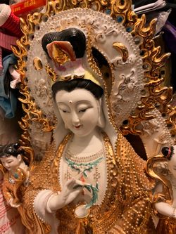 CHINESE LADY BUDDAH GOLD PLATED HAND PAINTING HAND MADE