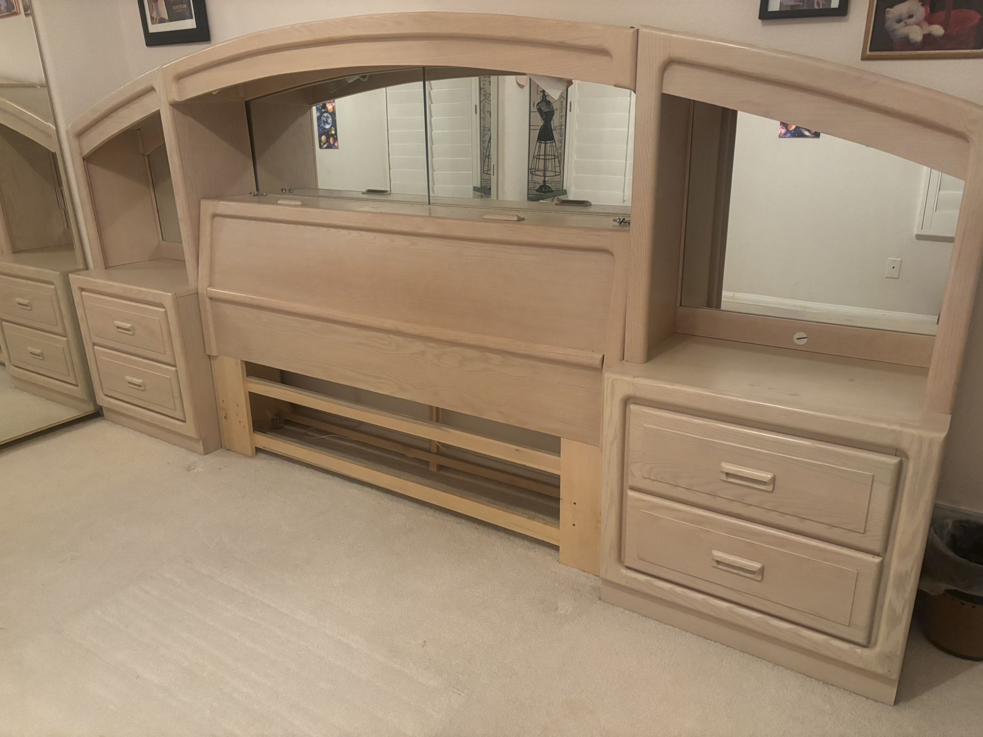Stanley Furniture Headboard With Storage, Mirror, And Lights