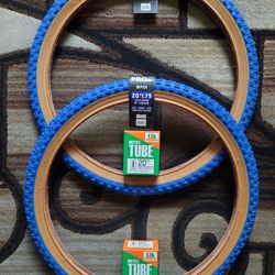 NEW Bicycle Bmx Bike Tires 20" Blue Gumwall Knobby Pattern 