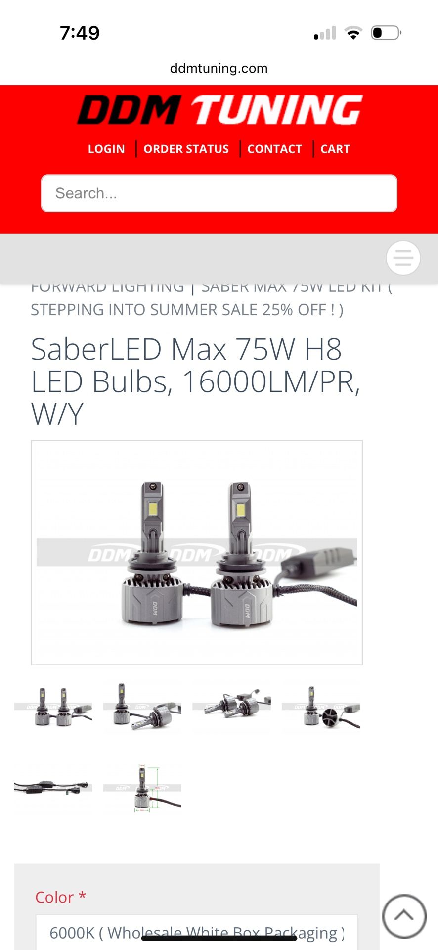 SaberLED Max 75W H8 LED Bulbs, 16000LM/PR, W/Y
