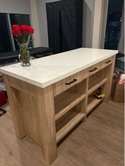 Marble island kitchen top movable counter