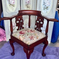 Antique Furniture Solid Mahogany Wood Corner Chair Circa 1930s 