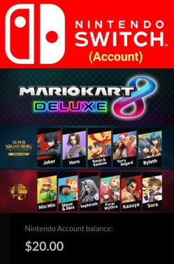 Nintendo Account With Mario Kart 8 Deluxe, Smash Bros Fighter Pass & $20 eShop Credit. 