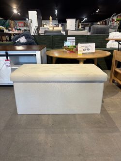 Beige Folding Storage Ottoman Bench with Hidden Storage & Padded Seat – 30”
