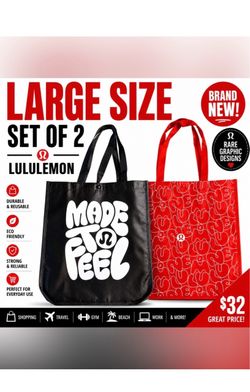 NEW Lululemon Large Reusable Tote Bags Set of 2 Rare Graphic Designs
