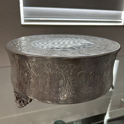 GiftBay 14 inch Round Silver Wedding Cake Stand, Hand Crafted, Embossed, Durable Build