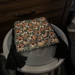 Women’s Velvet/Beaded Bag with Chain Strap 