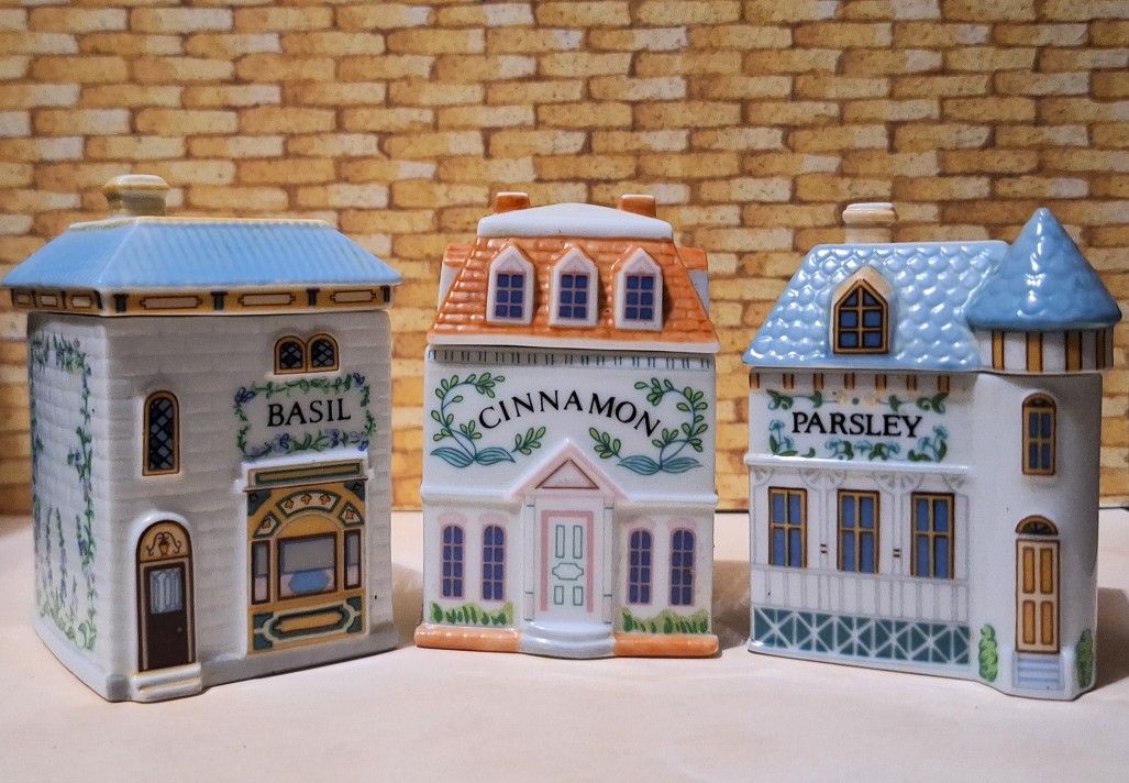 Mint 1989 Lenox Spice Village Jars — Cinnamon, Basil & Parsley (set of 3)