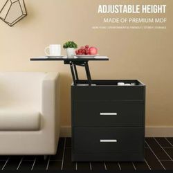 2 in 1 Nightstand with Lift Top and Computer Table, Height Adjustable Bedside Table End Table Laptop Desk with 2 Drawer and Hidden Storage Compartment