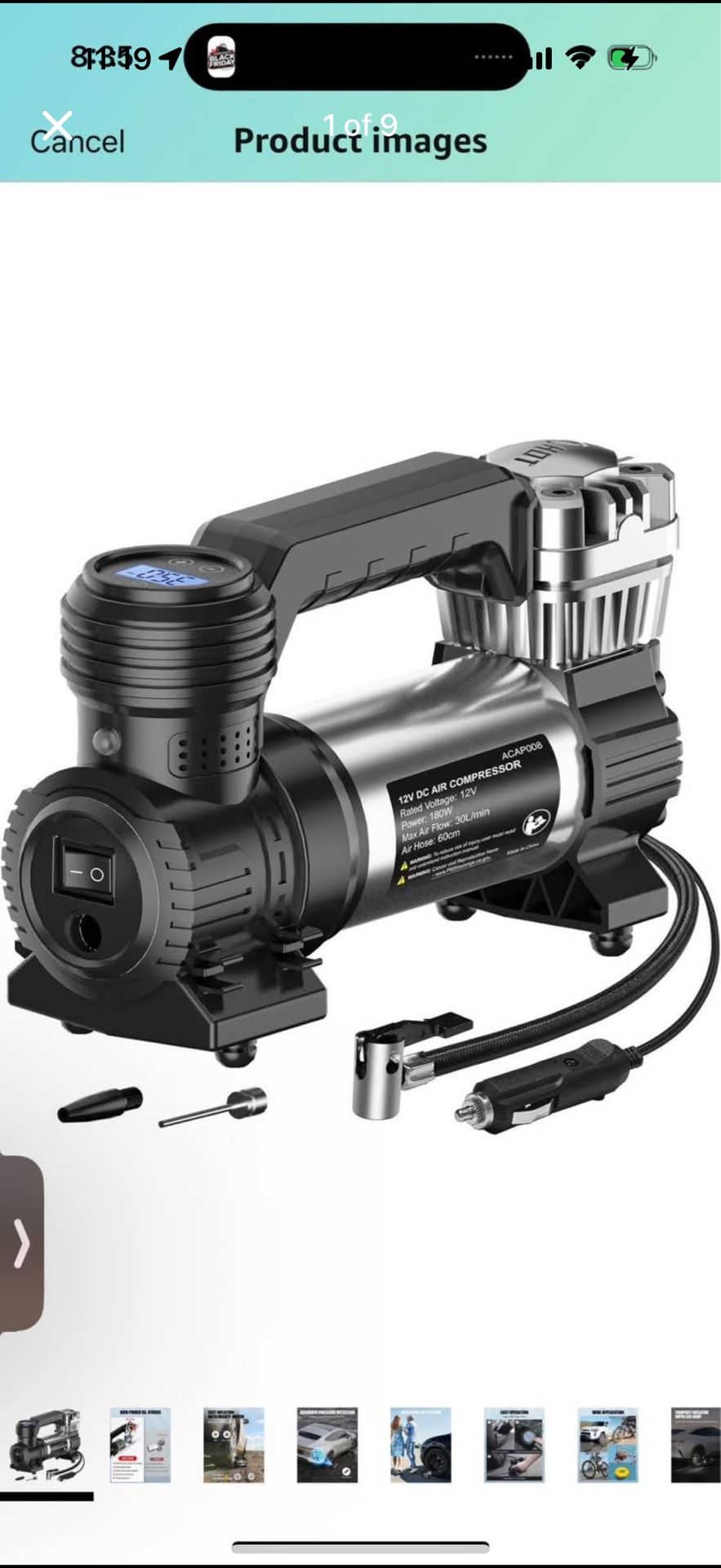 Tire Inflator Portable Air Compressor, 30L/M Fast Inflation, Auto Tire Inflator with Gauge, Portable