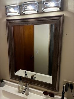 Rustic Framed Bathroom Mirror – 30" x 36" – Weathered Wood Finish