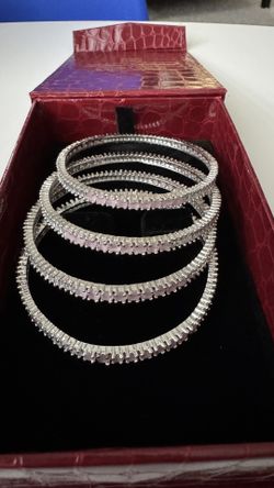 Pink & Silver American Diamond Bangle Set - Size 2.8 (Set of 4)