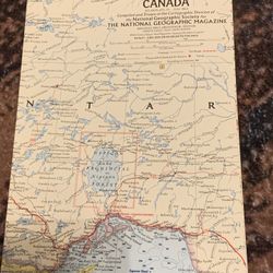 Vintage July 1963 National Geographic Magazine Map Central Canada