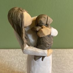 Willow Tree Lady with Dark Brown Puppy Figurine Adorable You Pet Gift Love