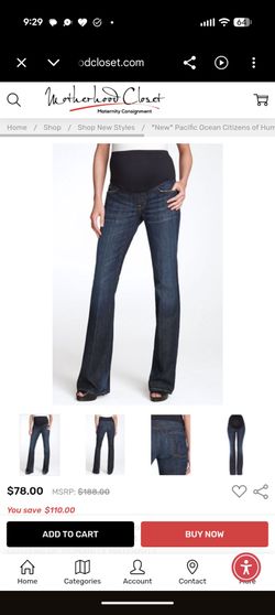 Citizens of Humanity Designer Maternity Jeans Kelly Bootcut Maternity Jeans - Size 25, Pacific Ocean