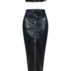 Leather Skirt Set Black 