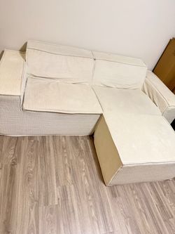 White Corduroy Sectional Sofa with Chaise