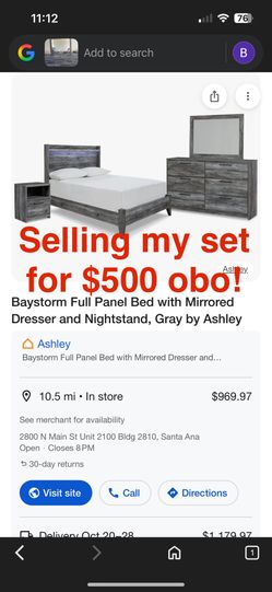 Baystorm Full Panel Bed with Mirrored Dresser and Nightstand, Gray by Ashley