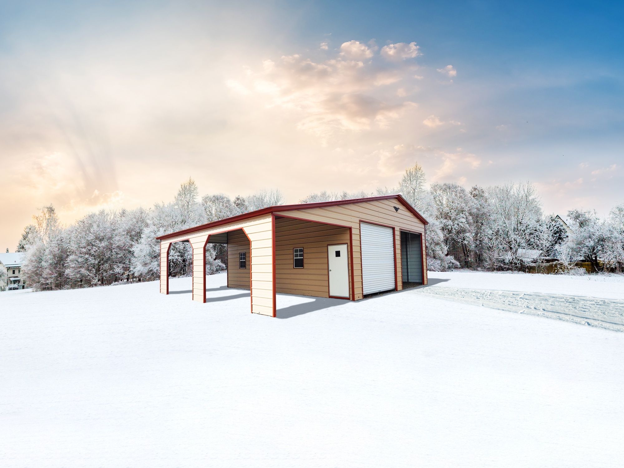 38' x 30' x 12'/9' Garage with Lean-To