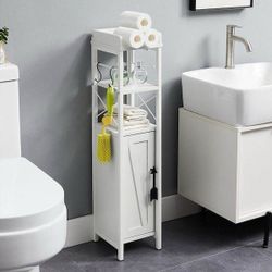 Narrow Bathroom Cabinet with Toilet Paper Holder Rustic Accent Storage Cabinet for Tight Corners White 31.5 in. H Brand new, still in the box 💲55 A39