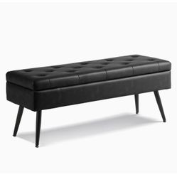 CUYOCA Storage Ottoman Bench, 43.5" Faux Leather Tufted Entryway Bench, Long Ottoman with Storage for Living Room, Support 660lbs - Black