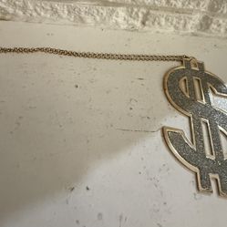 Gold Glitter Dollar Sign necklace 16"