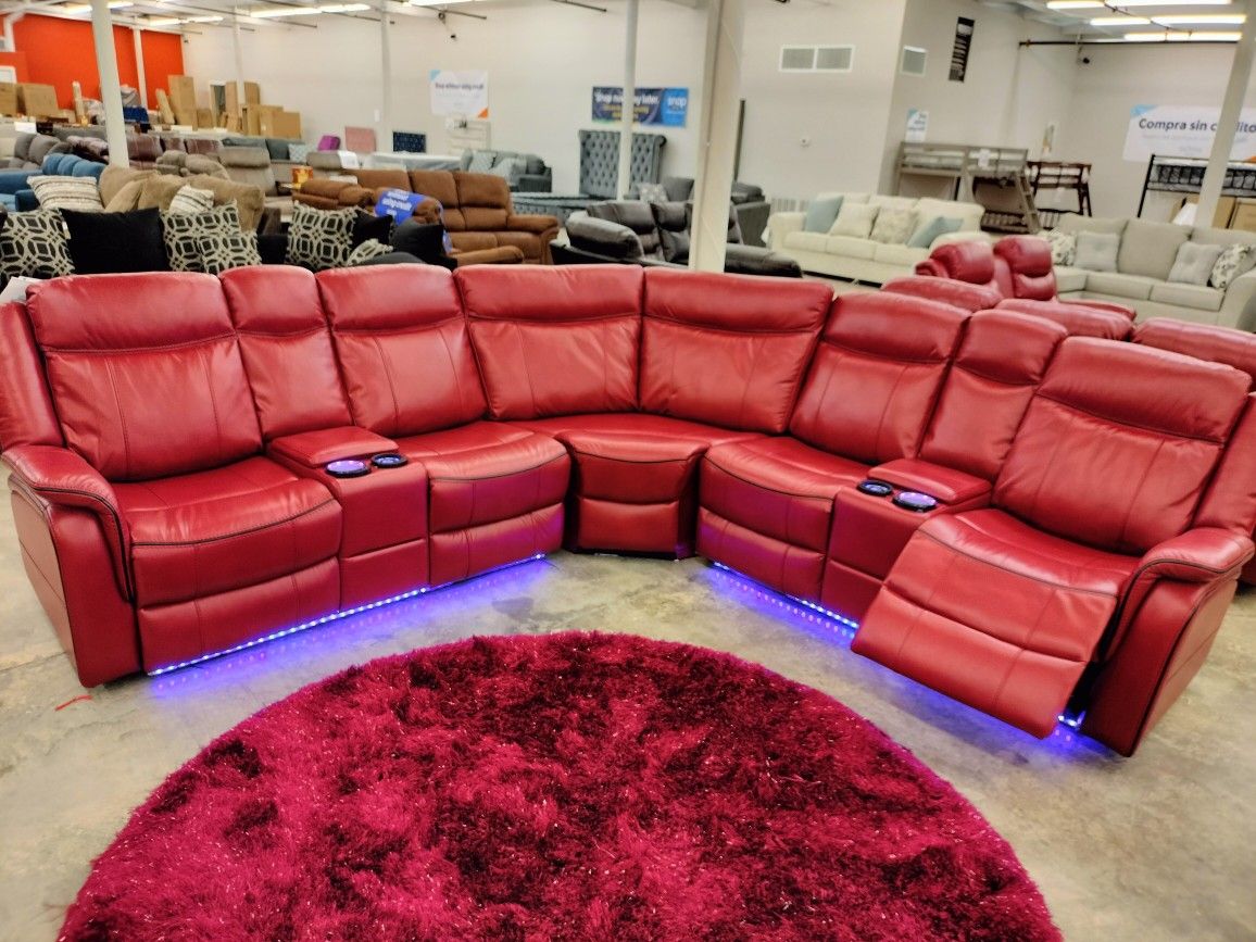 Red Leather Power Reclining Sectional