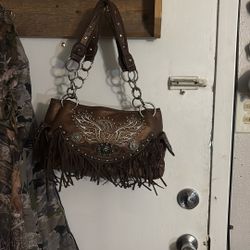 Western Style Fringe Purse Brown 