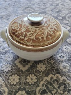 Vintage Studio Pottery Large Stoneware Funnel Steamer Bundt Pan With Lid