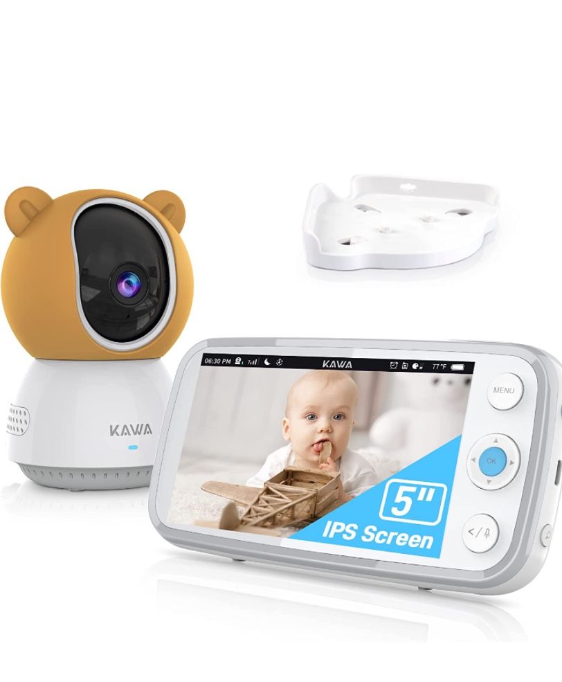 Baby Monitor, KAWA 2K QHD 5’’ Video Baby Monitor with Camera and Audio, No WiFi, Night Vision, Recording & Playback, 2-Way Talk, Temp Sensor, 4000mAh,