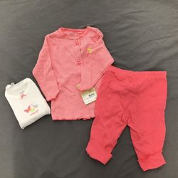 NWT Carter’s Baby Girl 100% Cotton 3 Piece Outfit Set 9 M