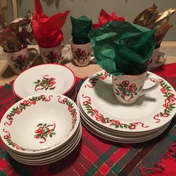 Beautiful set of Christmas dishes for The holidays. Service for 6
