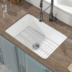 Undermount Kitchen Sink White 27 x 19 Inch,10" High Top Mount Fireclay Sink Drop In Single Bowl, Dual Mount, with Accessory 2 Types, Pure White, for K