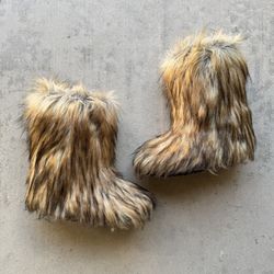 brown mid-calf faux fur boots
