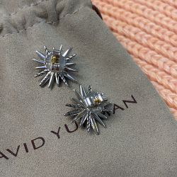  White Gold Diamond Large Starburst Sterling Silver Earrings 