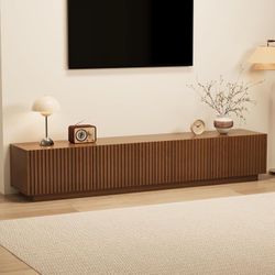 86.61" Mid-Century Modern TV Stand for TVs up to 85", Walnut Entertainment Console with Large Storage, Sturdy Media Cabinet for Living Room & Bedroom