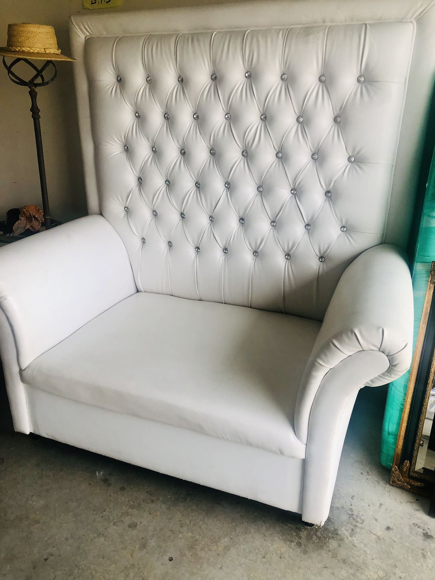 Large White Diamond Tufted Sofa