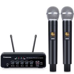 Wireless Microphone System Dual Channel Handheld Cordless Mic Set with Echo/Bluetooth Music/Volume Adjust Karaoke Dynamic Mic Wireless 160ft 260ft Ran