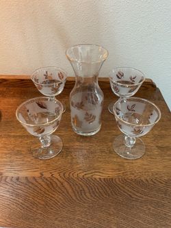 Vintage Libbey Golden Foliage carafe and glasses
