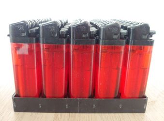 50 Disposable Lighters with Display Rack - Classic Full Size Lighters - Color: RED - BRAND NEW