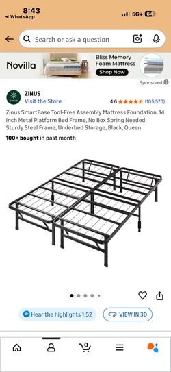 Queen Bed Frame & 6 Inch Memory Foam Mattress SmartBase New