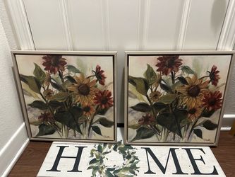 Framed Sunflower Floral Canvas Art Set of 2
