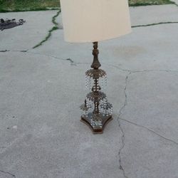 Vintage Brass Lamp With Crystals, Antique, Collectible