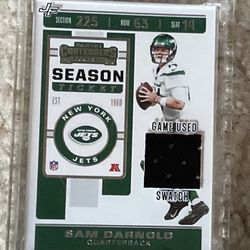  The 2022 Jersey Fusion Sam Darnold Game Used Patch 2019 Seahawks Contenders trading card is a sought-after collectible in the sports memorabilia mark