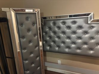 Luxury Tufted Mirrored Bed + Mattress & Metal Frame – $650 QUEEN