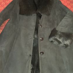 Long Sheep Fur Coat, Black