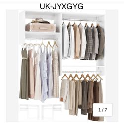 36'' - 60'' Closet System, 5FT Walk in Closet Organizer Starter Kit with 3 Hanging Rods and 3 Shelves, Cut Be Cut to Fit, Max Load 800 LBS