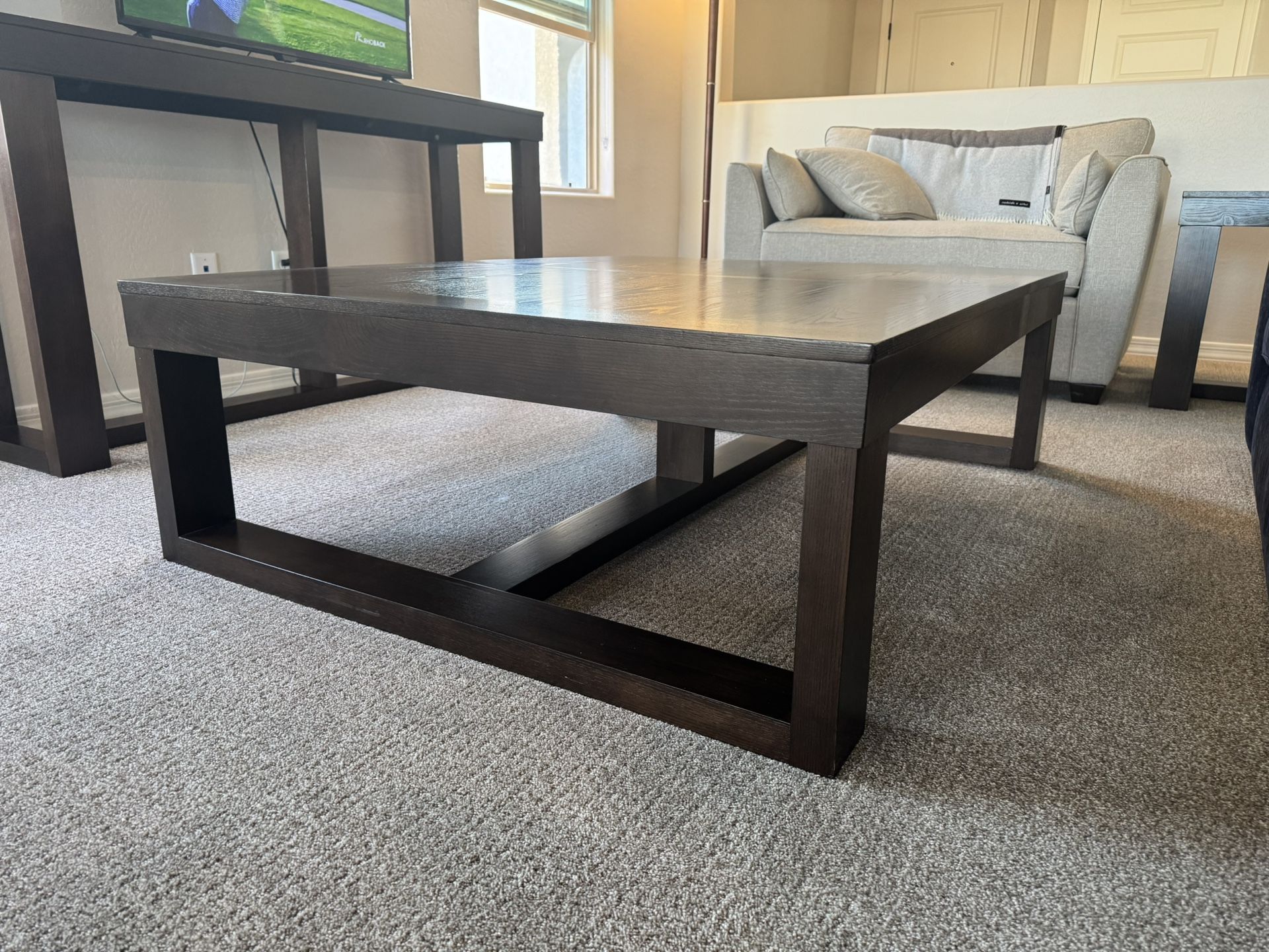 Gorgeous Deep Brown Coffee Table With Matching Sofa Table/Media Stand And End Table